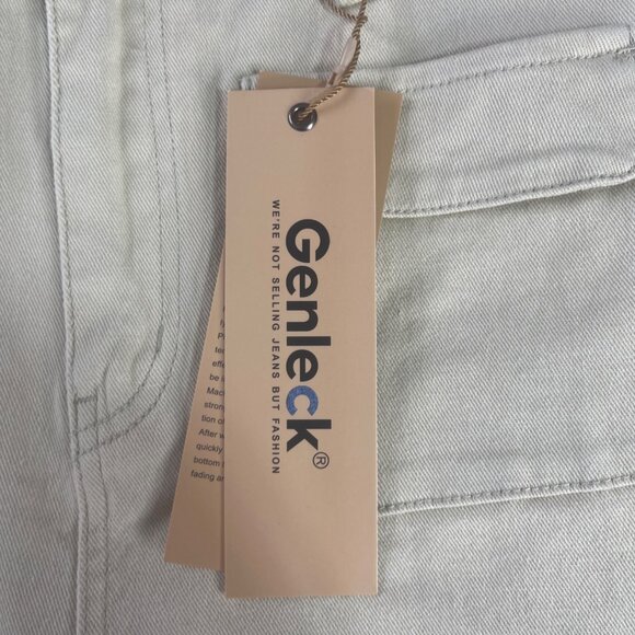 Genleck Wide Leg Jeans Pants Womens Size 10 Beige Tan New Casual Pockets - Picture 10 of 11